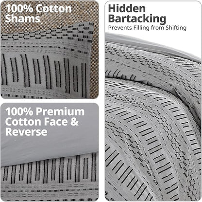 INK+IVY Luxurious Cotton-Bedding Set - Mid Century Trendy Geometric Design, All Season Cozy-Cover With Matching-Shams, King/Cal King, Rhea Jacquard Grey/Black