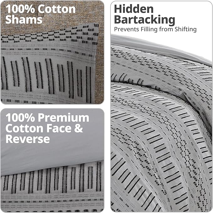 INK+IVY Luxurious Cotton-Bedding Set - Mid Century Trendy Geometric Design, All Season Cozy-Cover With Matching-Shams, Full/Queen, Rhea Jacquard Grey/Black