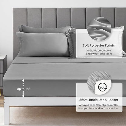 Love's cabin King Size Comforter Set Grey, 7 Pieces King Bed in a Bag, All Season Bedding Sets with 1 Comforter, 1 Flat Sheet, 1 Fitted Sheet, 2 Pillowcase and 2 Pillow Sham