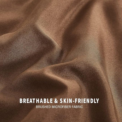 Exclusivo Mezcla Lightweight Reversible Full Queen Size Comforter Set, Down Alternative Comforter with 2 Pillow Sham, Full Size Queen Bedding Set for All Seasons, Brown/Khaki