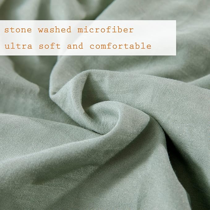 Masaca Green Ruffle Comforter Set Queen,Vintage Farmhouse Shabby Ruffled Chic Bedding Comforter,Rustic Aesthetic Bedding 3 Pieces Women Girls Bedroom Vintage Bed Comforter