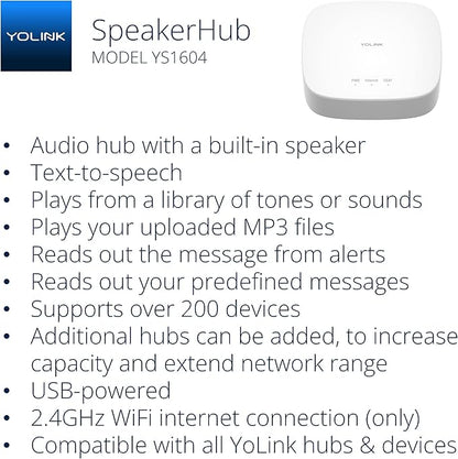 YoLink Water Leak Detection Starter Kit, w/SpeakerHub Audio/Talking Hub & Water Leak Sensors, LoRa Up to 1/4 Mile Open-Air Range, SMS/Text, Email & Push Notifications, w/Alexa, IFTTT, Home Assistant