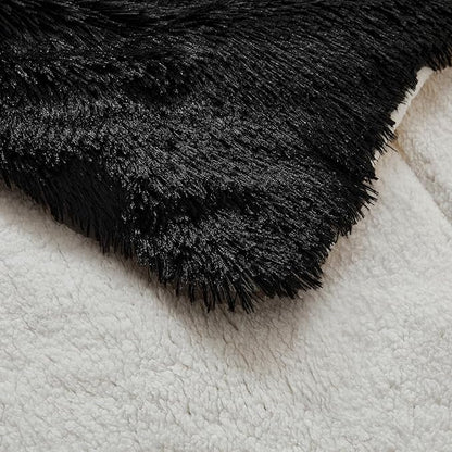 UOZZI BEDDING Black Faux Fur Comforter Set King 3 Pieces - 1 Black Shaggy Comforter Set 104x90 and 2 Pillowcases, Ultra Soft and Easy Care Luxury Plush Shaggy Duvet Set