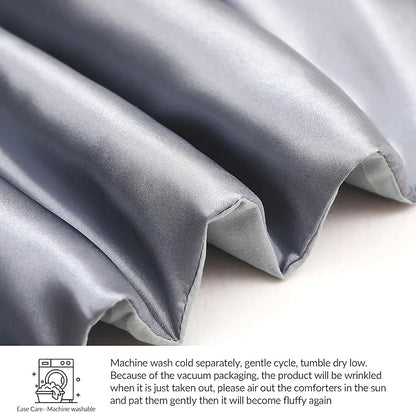 Whale Flotilla 3-Piece Reversible Silky Soft Queen Comforter Bedding Set, Luxurious Satin Comforters Full Size with 2 Satin Pillowcases, Lightweight Duvet for All Seasons, Grey