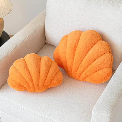 Shell Pillow, Seashell Throw Pillow with Soft Rabbit Plush for Couch Bed, Shell Shaped Decorative Ocean Pillow Stylish Beach Cushion Room Aesthetic Home Decor (Orange, 18 X 13 Inches)