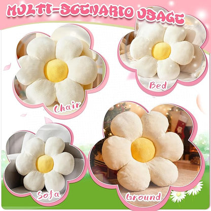 White Flower Pillow 20 inch Daisy Flower Shaped Pillow Aesthetic Decor Soft Plush Pillows Floor Seat Cushion Pillows for Sofa Bed Chair Couch