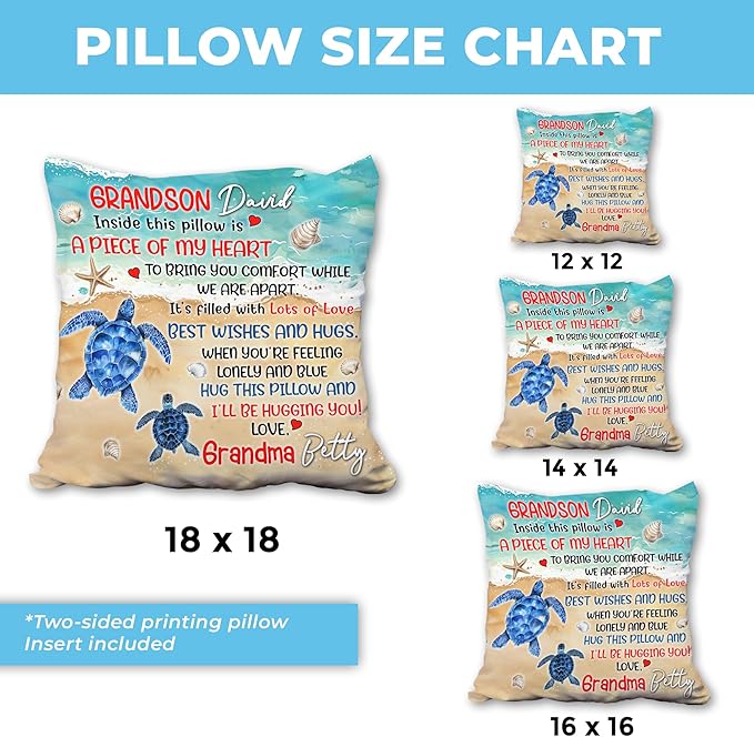 Hyturtle Personalized Grandson Pillow (Insert Included) Gifts from Grandma - Birthday Graduation for Grandson - Sea Turtle Custom Name Sofa Couch Cushion Home Decor Pillow