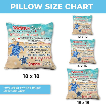Hyturtle Personalized Grandson Pillow (Insert Included) Gifts from Grandma - Birthday Graduation for Grandson - Sea Turtle Custom Name Sofa Couch Cushion Home Decor Pillow