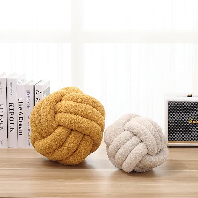 Petrella Knot Pillow Ball Round Throw Pillows Home Decor Cushion Decorative Aesthetic Throw Pillows，Lambswool Yellow 11inch