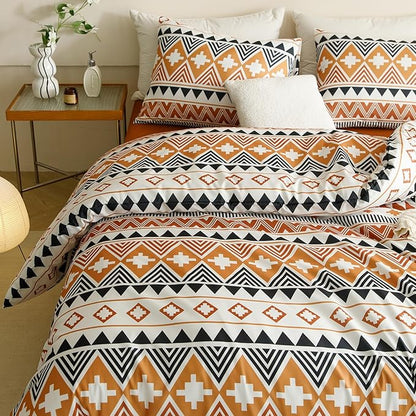 CLOTHKNOW Aztec Southwestern Comforter Set Full Geometric Bedding Comforter Sets Aztec Navajo Comforter Brown Orange Waves Striped Full Comforter Triangle Full Size Comforter Sets, Bohemian-1