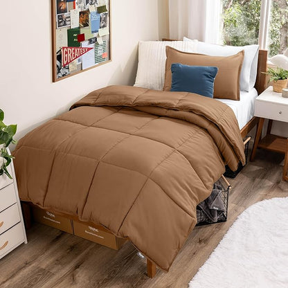 Bare Home Comforter Set - Twin/Twin Extra Long Size - Ultra-Soft - Goose Down Alternative - Premium 1800 Series - All Season Warmth (Twin/Twin XL, Caramel)