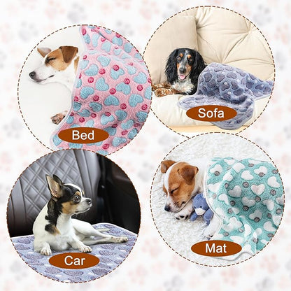 1 Pack 3 Blankets Super Soft Fluffy Premium Fleece Pet Blanket Flannel Paw Printed Throw for Dog Puppy Cat (Large 41x31'', Purple, Pink, Green)