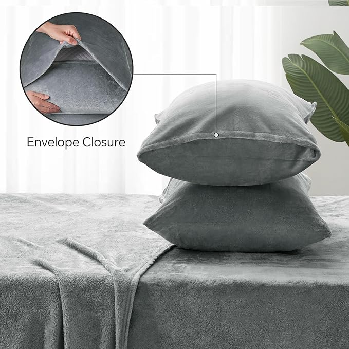 BEDELITE Fleece Sheets Queen Size Bed Set, Super Soft and Warm Fuzzy Plush Queen Sheet Set 4 Piece for Winter Gift & Decor , Includes 1 Deep Pocket Fitted Sheet, 1 Flat Sheet and 2 Pillowcases (Grey)