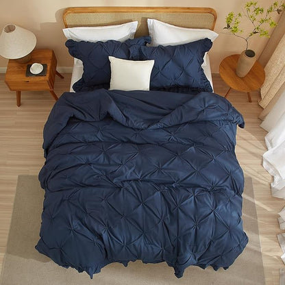 Navy Blue Comforter Set Washable for Bedroom Twin XL Modern Ruffled Quilted Comforter Set for Girls, Women, Men Warm Durable Bedding Set for All Seasons, 68''x90''