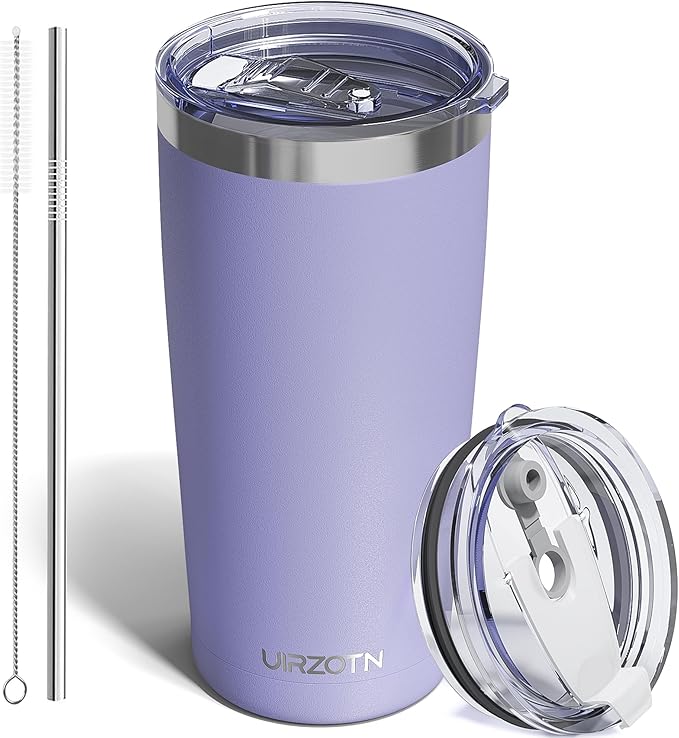 Travel Coffee Tumbler 20oz, Leakproof Travel Coffee Mug with Dual Lids and Straw, Stainless Steel Double Wall Vacuum Insulated Tumbler for Hot/Iced Drinks (Periwinkle, Textured Matte)