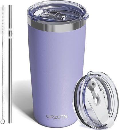 Travel Coffee Tumbler 20oz, Leakproof Travel Coffee Mug with Dual Lids and Straw, Stainless Steel Double Wall Vacuum Insulated Tumbler for Hot/Iced Drinks (Periwinkle, Textured Matte)
