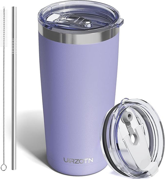 Travel Coffee Tumbler 20oz, Leakproof Travel Coffee Mug with Dual Lids and Straw, Stainless Steel Double Wall Vacuum Insulated Tumbler for Hot/Iced Drinks (Periwinkle, Textured Matte)