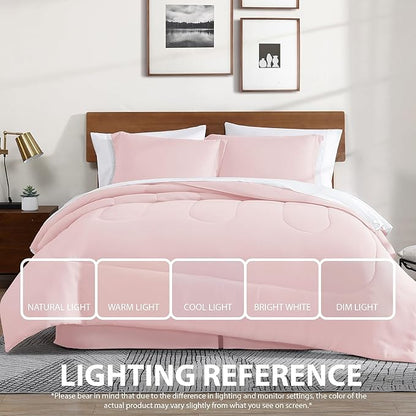 Cathay Home Basic Bedding Home Essential Ultra Soft Lightweight 8PC Wrinkle Resistant Microfiber Bed in a Bag Set (Includes Complete Sheet Set, Comforter Set & Bedskirt) - Queen, Rose Blush