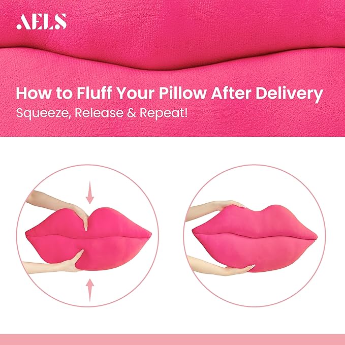 AELS 3D Large Lips Throw Pillows, Set of 2, Soft Decorative Love Pillows, Velvet Cute Pillow for Couch, Sofa, Bed, Living Room, Bedroom, Vivid Pink