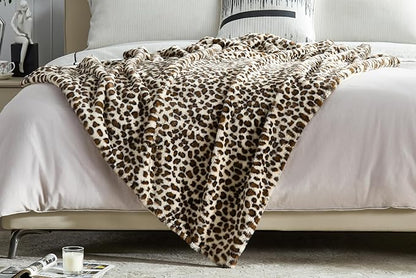 JONIYEAR Cozy Plush Brown Cheetah Faux Rabbit Fur Throw Blanket 50" x 60",Decorative Thick Fuzzy Leopard Lap Blankets for Women, Soft Fluffy Animal Printed Warm Shaggy Blanket for Winter Fall, Beige