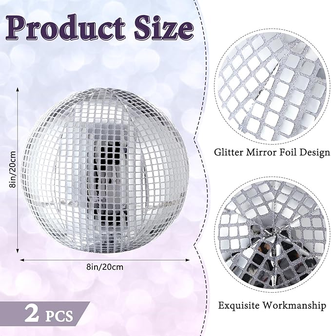 2 Pcs Disco Ball Pillows Decorative Sequin Throw Pillows for Birthday Gifts Bedroom Living Room Home Decor Funky Sphere(8 Inch,Silver)
