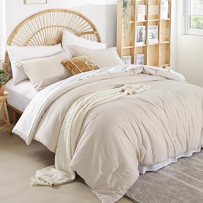 weigelia Twin Comforter Set 5 Pieces Beige Bed in A Bag Soft Queen Bedding Set Lightweight Comforter Set for Women and Men（Comforters, Flat & Fitted Sheets, Pillowcases & Shams）