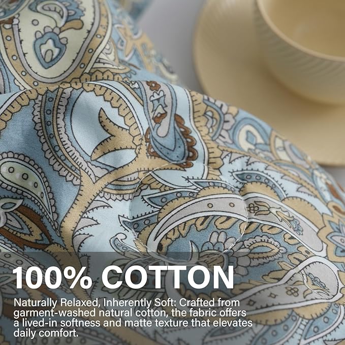 Blue Paisley Comforter Set King, 100% Cotton Boho Paisley Pattern Comforter Set 3 Pcs Soft Cotton Lightweight Comforter All Season Down Alternative Bedding Sets