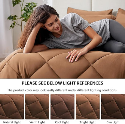 Love's cabin Queen Comforter Set Mocha Mousse, 7 Pieces Queen Bed in a Bag, All Season Bedding Sets with 1 Comforter, 1 Flat Sheet, 1 Fitted Sheet, 2 Pillowcase and 2 Pillow Sham