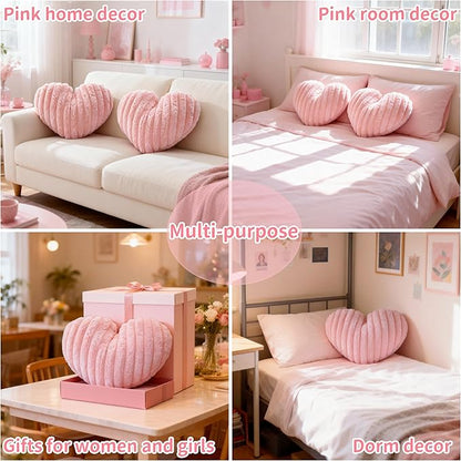 16 Inch Pink Heart Pillow Decorative Throw Pillows, Heart Shaped Soft Fluffy Faux Fur Cute Pillows for Women Valentine Anniversary Couch Bed Bedroom Room Home Decor Aesthetic (1, Pink, Medium-16"x13")
