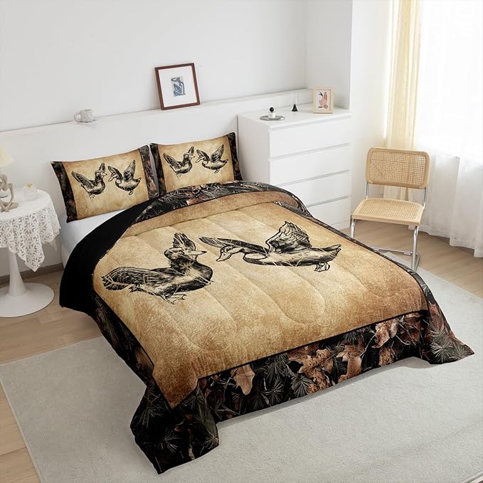 Erosebridal Hunting Duck Comforter Set Full Tree Branch Camo Mallard Duck Bedding Set for Hunter,Rustic Farmhouse Cabin Bedding Comforter Sets for Boys Men,Camouflage Wildlife Animal Quilt Set