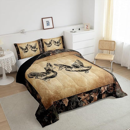 Erosebridal Hunting Duck Comforter Set Full Tree Branch Camo Mallard Duck Bedding Set for Hunter,Rustic Farmhouse Cabin Bedding Comforter Sets for Boys Men,Camouflage Wildlife Animal Quilt Set
