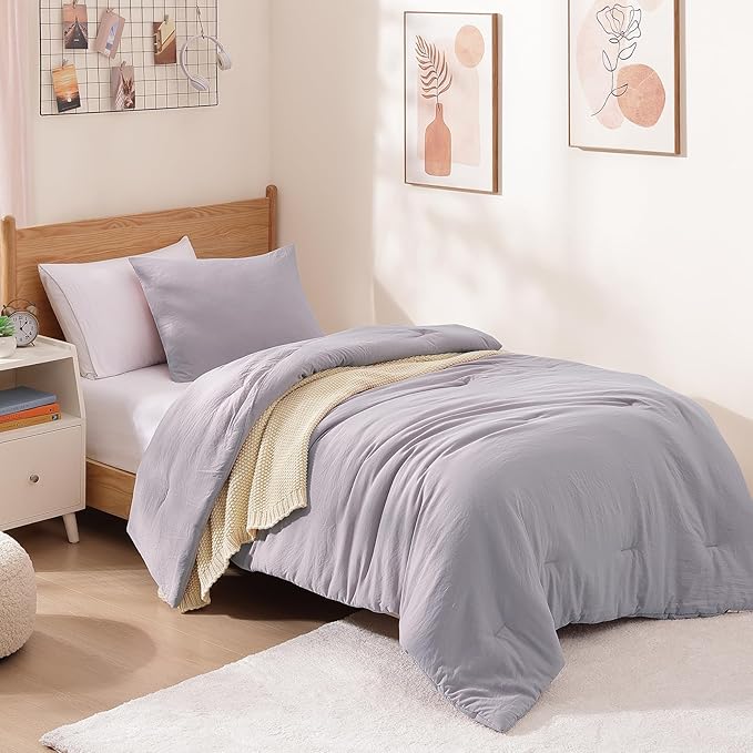 WRENSONGE Twin/Twin XL Comforter Set - 2 Pieces Lilac Comforter Prewashed Soft Lightweight for All Seasons,Fluffy Down Alternative Twin XL Comforter with 1 Pillow Sham