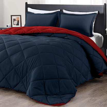 downluxe King Size Comforter Set - Red and Navy King Comforter, Soft Bedding Sets for All Seasons -3 Pieces - 1 Comforter (104"x92") and 2 Pillow Shams(20"x36")
