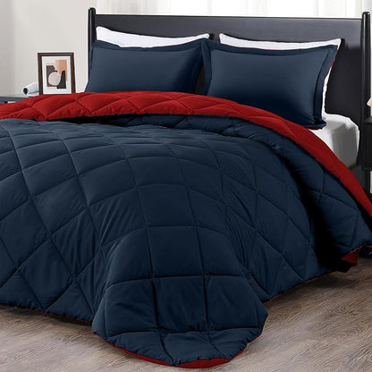 downluxe Twin Comforter Set - Red and Navy Twin Comforter, Soft Bedding Sets for All Seasons -2 Pieces - 1 Comforter (66"x92") and 1 Pillow Sham(20"x26")