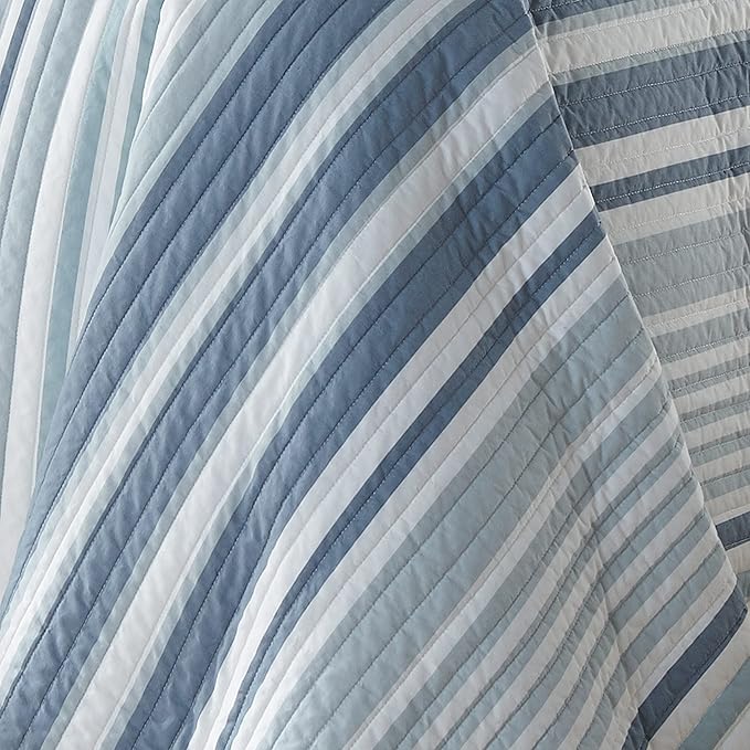 Levtex Home - Truro Quilt Set - Full/Queen Quilt + Two Standard Pillow Shams - Stripe in Shades of Blue - Quilt Size (88x92in.) and Pillow Sham Size (26x20in.) - Reversible - Cotton