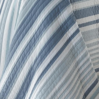 Levtex Home - Truro Quilt Set - Full/Queen Quilt + Two Standard Pillow Shams - Stripe in Shades of Blue - Quilt Size (88x92in.) and Pillow Sham Size (26x20in.) - Reversible - Cotton