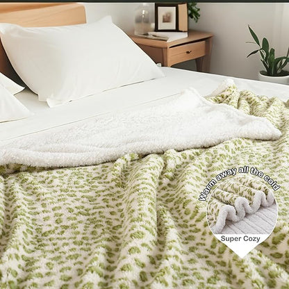 Electric Heated Blanket Full Size 72"×84" with 9 Heating Levels & 1-10Hs Auto Off, Plush Sherpa, Energy Efficient, Machine Washable, for Couch & Bed, Leopard Print Green & White