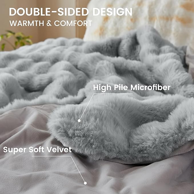 Simple&Opulence Fluffy Faux Fur Comforter Set, Plush Fuzzy Minky Bedding Set 3 Pieces Warm Soft Comforter Bedding Set for Winter - 1 Shaggy Comforter with 2 Pillow Shams (King, Light Grey)