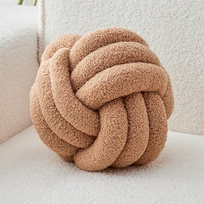 Decorative Throw Knot Pillow Ball for Home Chair Sofa Couch Bed Aesthetic Round Decor Pillows Lambswool Knotted Pillow Cushion (Khaki, 8inches)
