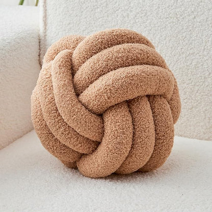 Decorative Throw Knot Pillow Ball for Home Chair Sofa Couch Bed Aesthetic Round Decor Pillows Lambswool Knotted Pillow Cushion (Khaki, 8inches)