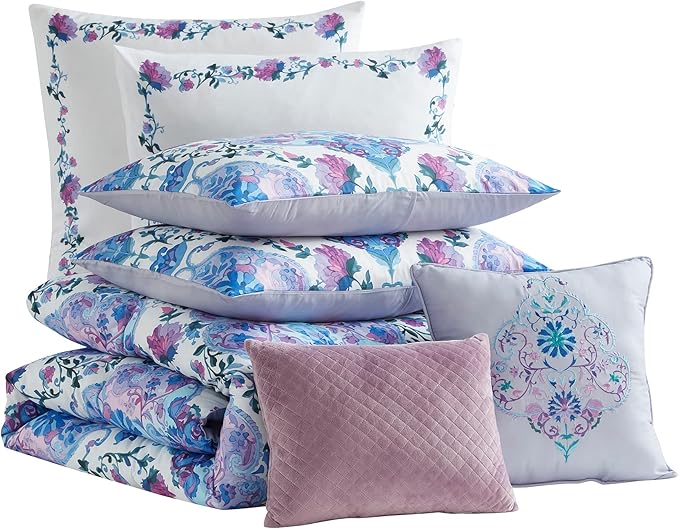 King Size Comforter Set 7 Piece Ultra Soft Fashion Printed Bedding Sets with Shams, Decorative Throw Pillows, and Pillowcases, King, Juliette