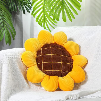 Coume 2 Pieces 3D Sunflower Flower Floor Pillow Seating Cushion Mat Sunflower Shaped Throw Pillow Yellow Chair Pads Decorative Plush for Bed Car Chair Sofa Office Gifts(15 Inch)