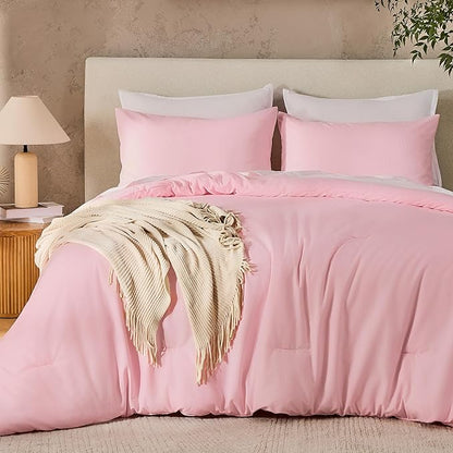 Andency Pink King Size Comforter Set, 3 Pieces Boho Solid Bedding Comforters & Sets for Women Men, Soft Lightweight Fluffy All Season Down Alternative Bed Set