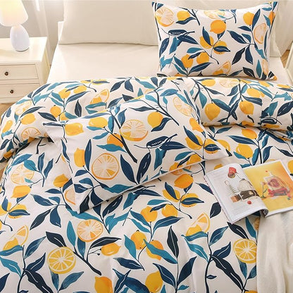 MUXHOMO Lemon Blossom Full Comforter Set, Elegant Floral Print Bed in a Bag 7 Pieces, Ultra Soft & Breathable Reversible Botanical Pattern Bedding Set with Comforter, Sheets, Pillowcases, and Shams
