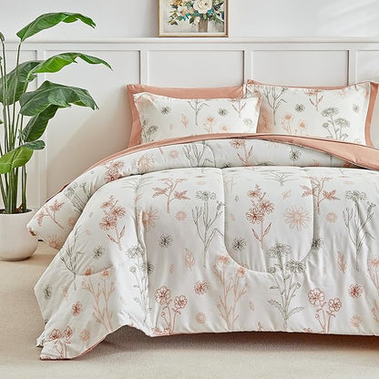 AIKASY Bed in a Bag 7 Pieces - Floral Print - Soft Microfiber, Reversible Bed Comforter Set (1 Comforter, 2 Pillow Shams, 1 Flat Sheet, 1 Fitted Sheet, 2 Pillowcases) (Sea Green, King)…