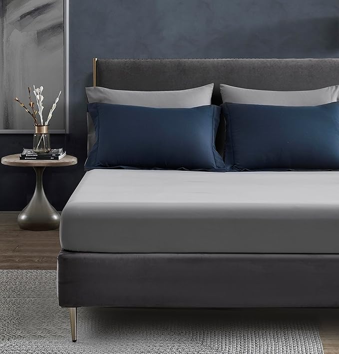 Maple&Stone King Size Comforter Set 7 Pieces Bed in a Bag - Down Alternative Bed Set with Sheets,Pillowcases & Shams, Soft Reversible Duvet Insert for King Bed,Navy & Dark Grey
