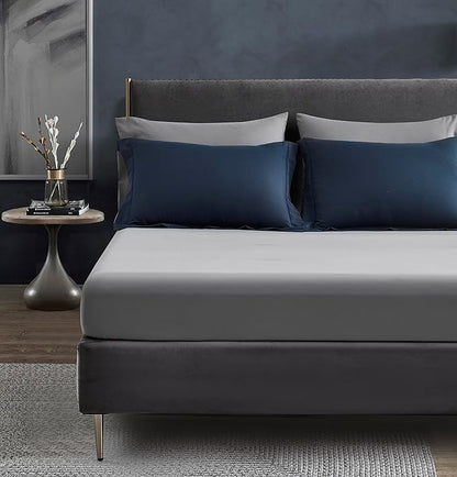 Maple&Stone King Size Comforter Set 7 Pieces Bed in a Bag - Down Alternative Bed Set with Sheets,Pillowcases & Shams, Soft Reversible Duvet Insert for King Bed,Navy & Dark Grey