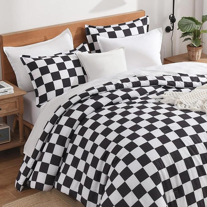 Andency Checkered Comforter Twin(66x90Inch), Black White Plaid Gingham Buffalo Grid Bedding Comforter Sets for Boys Kids Teens, 2 Pieces Lightweight Microfiber Geometric Preppy Bed Set