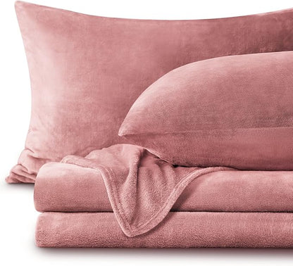 BEDELITE Flannel Sheets Full Size Dusty Pink - Super Soft Fleece Sheets Set Fluffy Extra Plush, 4 Piece(Include Fitted Sheet, Flat Sheet, 2 Pillowcases)