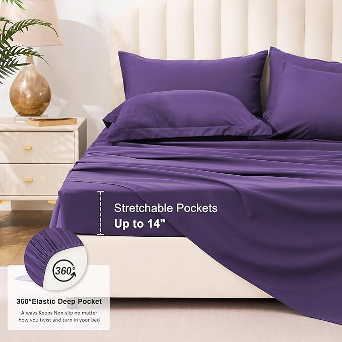 Love's cabin Queen Comforter Set Dark Purple, 7 Pieces Queen Bed in a Bag, All Season Bedding Sets with 1 Comforter, 1 Flat Sheet, 1 Fitted Sheet, 2 Pillowcase and 2 Pillow Sham